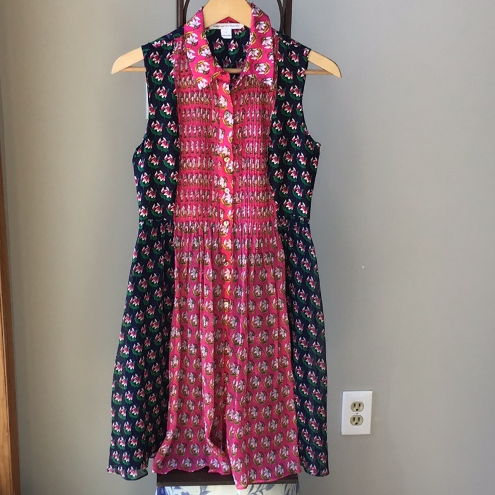 DVF Nieves Silk Dress Colorful Floral Button Down Shirt Sleeveless